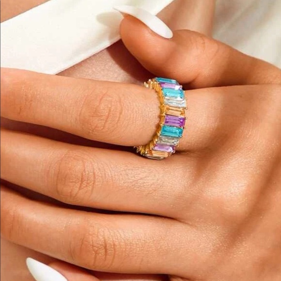 Rainbow Cubic Zirconia 14 Karat Ring - Picture 3 of 5